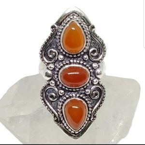 New*Vintage Trinity Carnelian Silver Ring